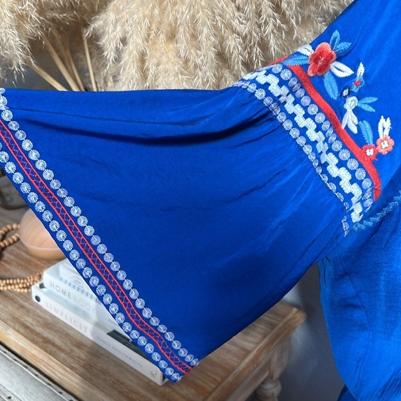 Parker Giselle Blue Floral Embroidered Tunic/Mini Dress Size Medium - Picture 5 of 10
